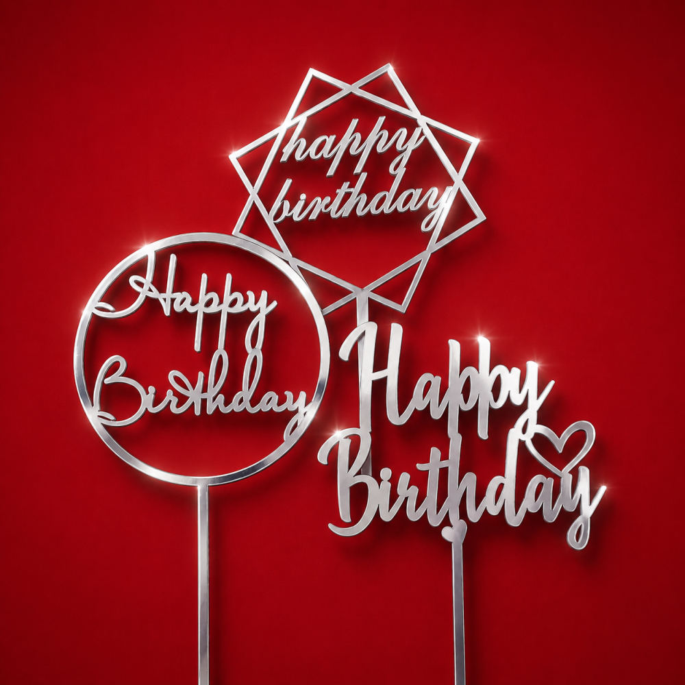 Топпер Happy Brithday серебро
