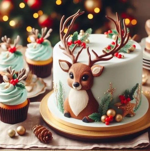 Торт с олененком на новый год